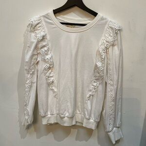 Anthropologie White Lace Ruffle Sweatshirt